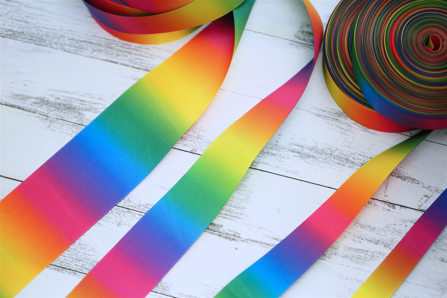 Rainbow Craft Ribbon: 1, 1.5, 2 & 3 Inch Double-Sided Bright Rainbow Ribbon